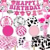 147pcs Cowgirl Birthday Party Decorations, Disco Cowgirl Party Decorations Includes Banner, Garland, Plates, Napkins, Cups, Forks, Tablecloths and Balloons for Western Cowgirl Party (Serves 24) view 1