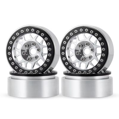 BOQEXSS RC Car Wheel Tyre Kit for Axial for SCX10 for TRX-4 D90 CC01 TF2 1/10 Alloy Metal 1.9" Beadlock Wheel Rims RC Crawler Car Accessories(Silver)