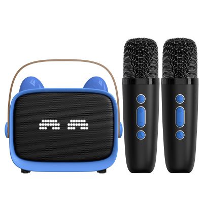 Wisoqu Mini Karaoke Machine forPortable Bluetooth Speaker with 2 Wireless Microphone, Colorful Light, 5 Sound Modes, for Family Home Party (Blue)