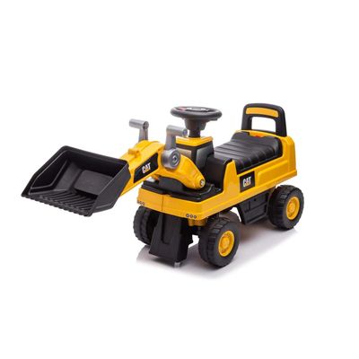 HomeStock Handmade Home Excavator Foot to Floor Push Car 34" x 11" x 19" Yellow Ride-On with Adjustable Bucket Horn CAT Styling Durable Build for Toddlers