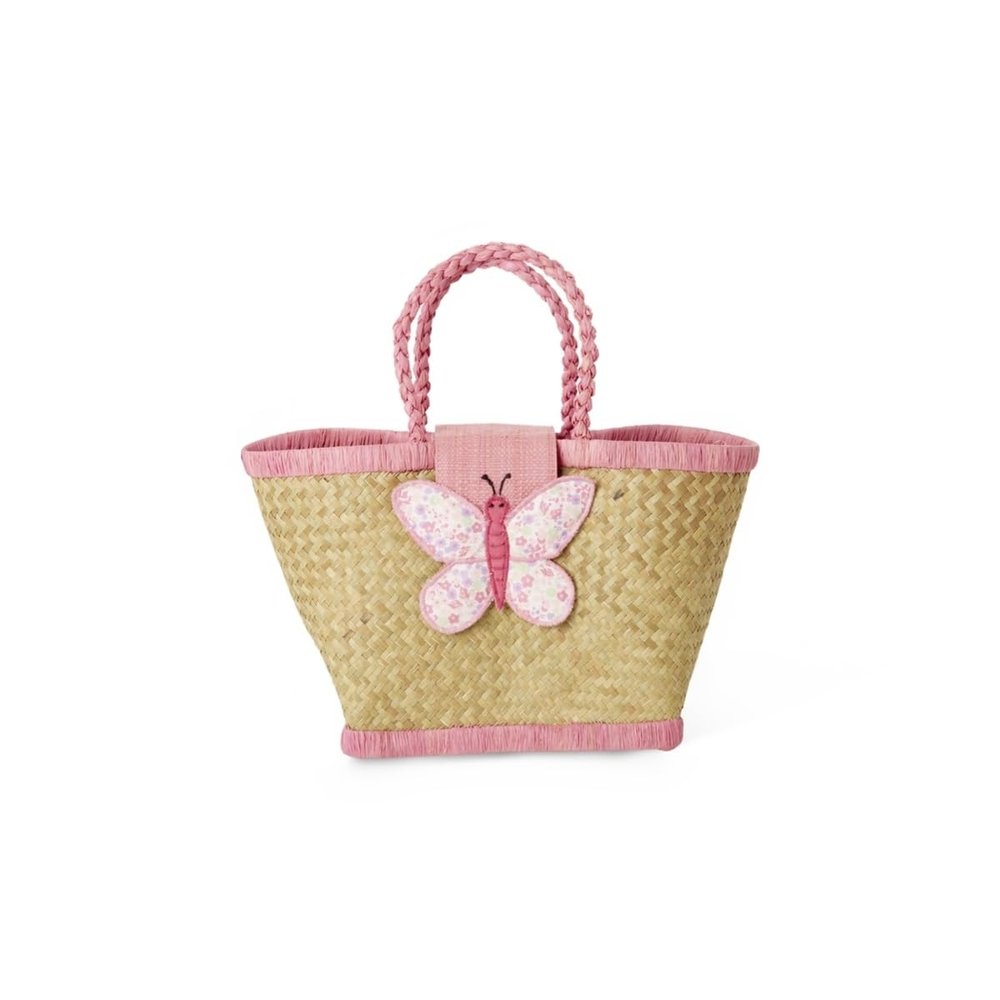 Rice Raffia Children's Bag Butterfly with Cute Butterfly Fastening, Handmade from Sustainable Raffia in Madagascar, Perfect Size 20 x 12 x 18 cm, Lightweight, Practical, Unique