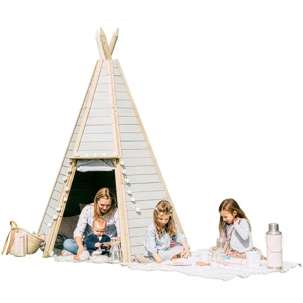Plum Wooden Teepee Tent for Kids, Outdoor Toddler Playhouse, Fort, Play House for Boys Girls, Wood Frame Kids Tent, Cone Shaped Hideaway, Blank Canvas, Easy Setup, Sturdy, Weatherproof, Age 3+ (Large)
