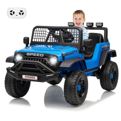 12V Kids Ride on Car Truck, Kids Electric Vehicles Car Ride on Toy Extra Wide Seat and Legroom for Toddlers with Remote Control, 3 Speeds, LED Light, Music, USB for Children 3-6 Years, Blue