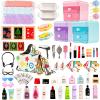 87Pcs Dollhouse Miniature Bathroom Accessories Cosmetic & Toilet Pretend Play Mini Makeup Set with Shampoo Perfume Hair Dryer Comb Purse Decor DIY Doll Backpack Glasses Photo Frame Salon Spa view 1