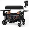 TOLEAD Wagon Stroller for 4 Kids, Foldable 4 Seats Outdoor Stroller Wagon with Canopy, Adjustable Handlebars, 5-Point Safety Harness, Detachable Tray, Portable Bag (Black) view 1