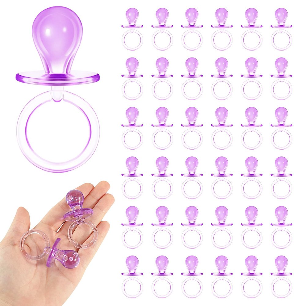36 Pieces Acrylic Pacifiers for Baby Shower Games Girl, 2.5'' Baby Shower Pacifiers, Bulk Pacifier for Hunt Games, Gender Reveal Table Scatter, Party Favors Decoration(Purple)