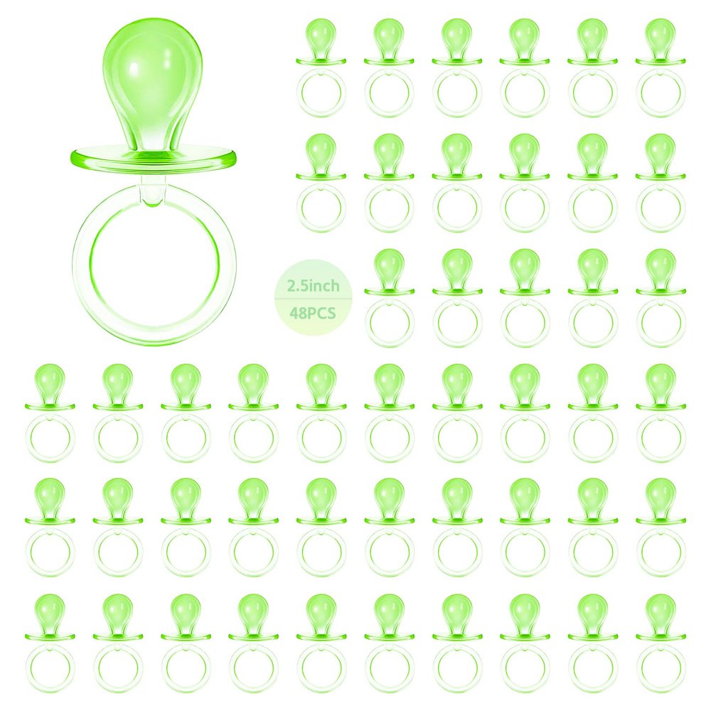 48 Pcs Pacifiers for Baby Shower Game, 2.5 Inch Large Size Plastic Pacifiers Baby Shower Games Pacifier Hunt Decoration DIY, Gender Reveal Table Scatter, Party Favors(Green)