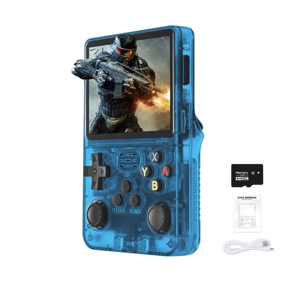 R36S Handheld Arcade Console - Built-in 20,000 Games & 64G, 3.5 Inch IPS Screen, Open Source System, Classic Emulator (Blue)