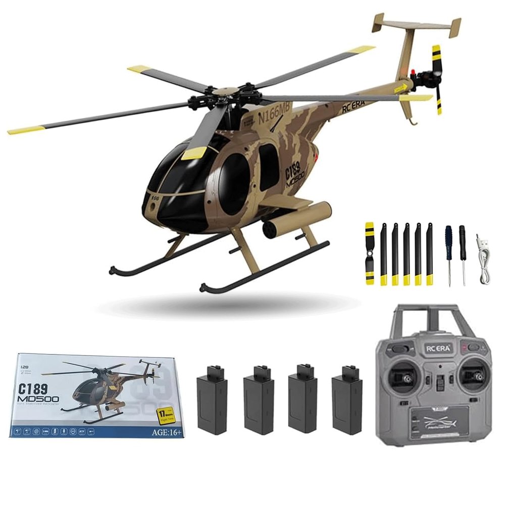 OYDL RC ERA C189 MD500 RC Helicopter for Adults, 1/28 Scale RTF Single-Rotor Helicopter 4CH 2.4GHz with 6-Axis Gyro & 3D Stunt & Brushless Motor & Optical Flow & One-Key Takeoff/Landing