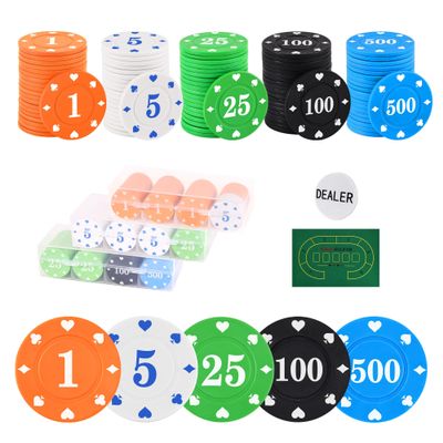 300Pcs Plastic Denomination Poker Chips Set with Storage Box for Blackjack, Texas Hold'em, Night Poker Games
