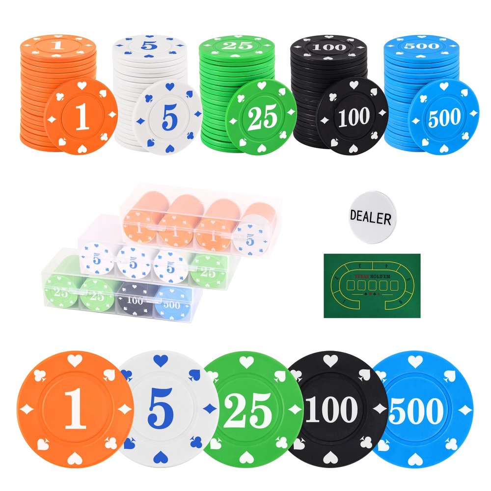 300Pcs Plastic Denomination Poker Chips Set with Storage Box for Blackjack, Texas Hold'em, Night Poker Games