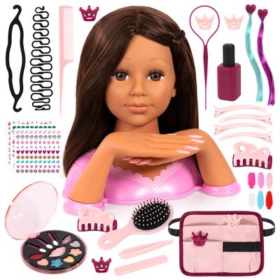 Bayer Charlene Magic Nails Styling Head Doll with 180 Removable Nails, Brown Hair, Makeup, Kids Pretend Play Beauty Salon Toy, 3+