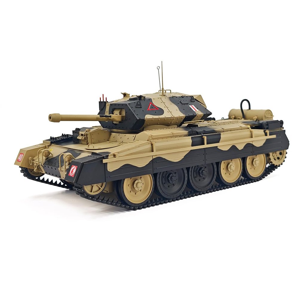 OBIOCKIDAY 1/16 British Crusader Remote Control Tank, 2.4G 15CH Full-Proportional RC Tank That Shoots, Military Vehicle with Sound Lights Dual-Speed Modes Recoil Simulation -RTR