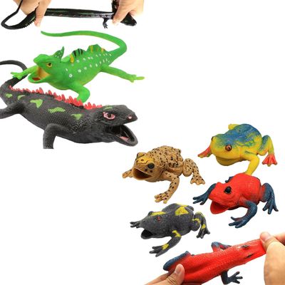2 Pcs 9-inch Lizards Rubber Toys and 6Pcs 4.5-inch Assorted Rubber Frog Toy Sets