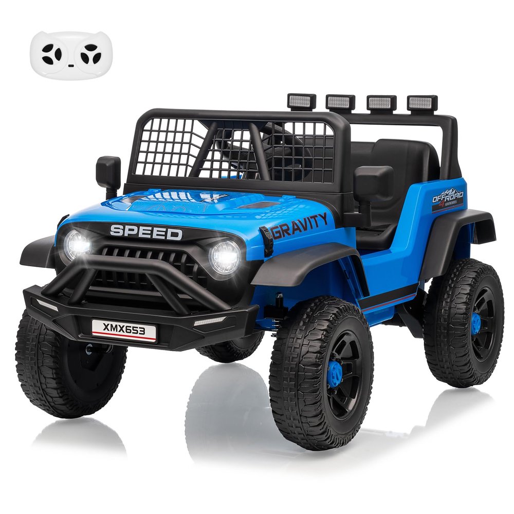 12V Kids Ride On Truck Car w/Parent Remote Control, 3 Speeds, Emergency Braking, LED Lights, Music & Horn, Kids Electric Vehicles for Boy Girl Gift, Blue