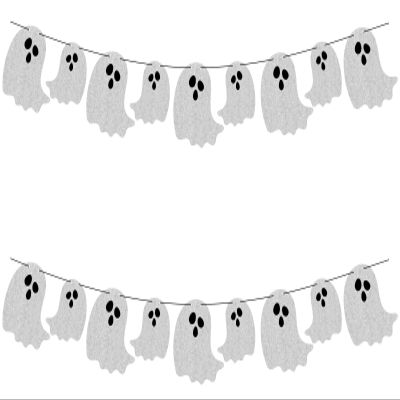 2pcs Halloween Hanging Ghost Banners - NO DIY - Pre-Strung Garland, Halloween Ghost Decorations for Haunted Houses Doorways Party Wall Fireplace