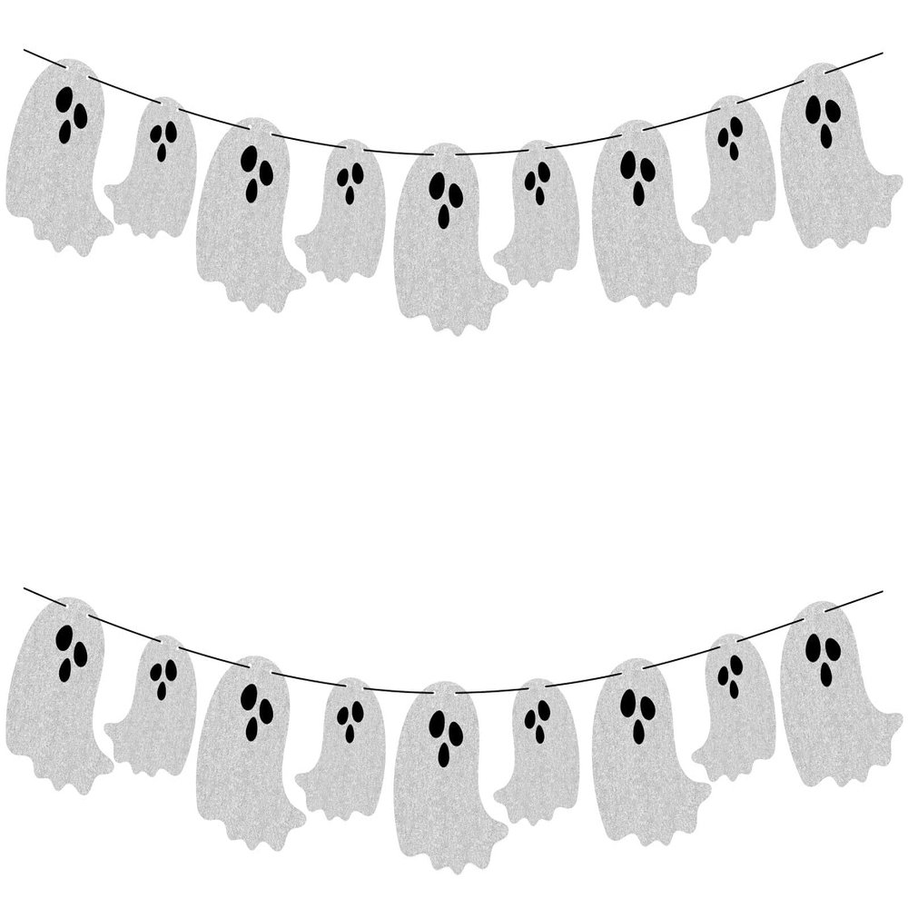 2pcs Halloween Hanging Ghost Banners - NO DIY - Pre-Strung Garland, Halloween Ghost Decorations for Haunted Houses Doorways Party Wall Fireplace