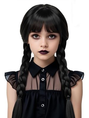 HORTYZON Brown Wig for Girls Kids Long Wavy Curly Middle Part Costume Wig Princess Halloween Party Hair (Black/Braided)