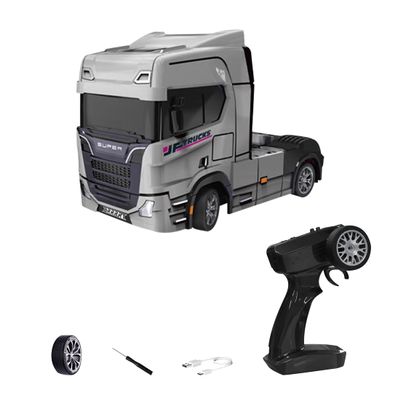 FunXylophy RC Semi Truck, 1/43 Scale 2.4G 15KM/H Full-Proportional Mini RC Semi-Truck with Gyroscope, LED Light, Two-Speed Gears and Drift Tires, Construction Vehicles for Adults