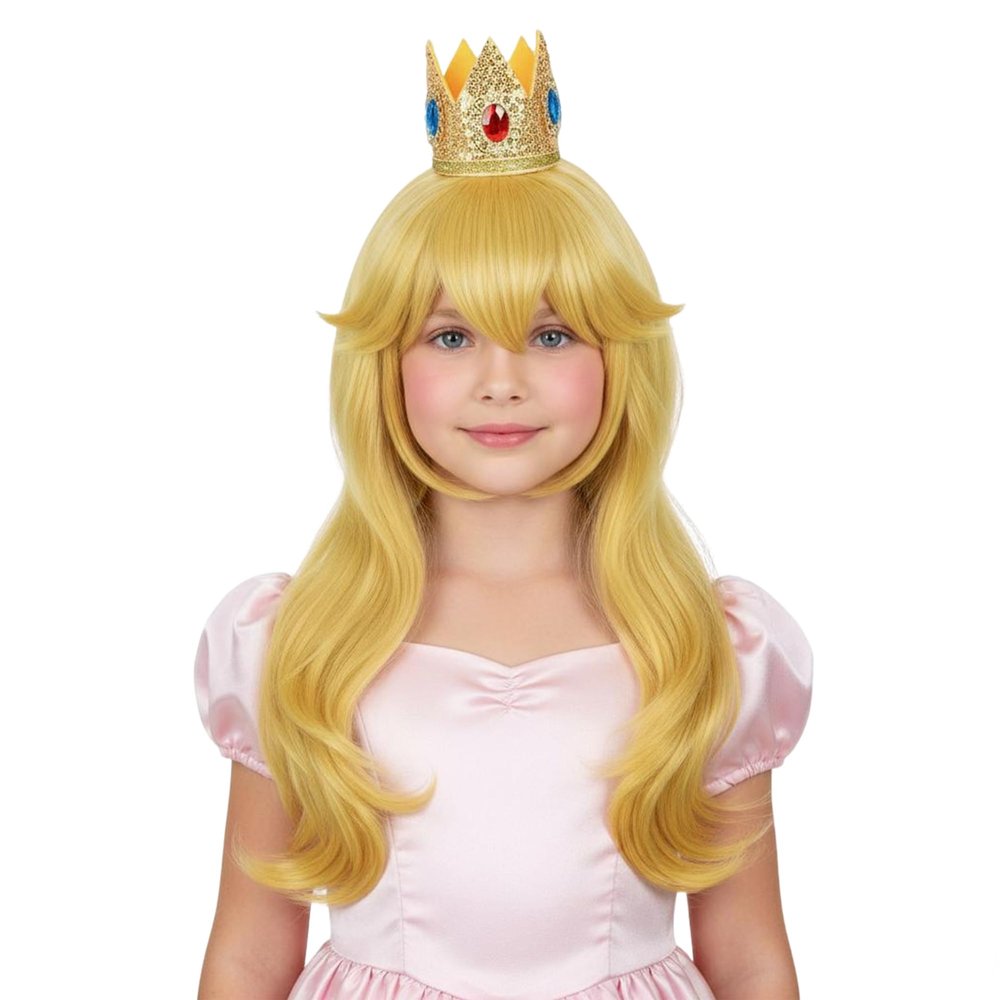 HORTYZON Girls Blonde Curly Princess Wig Long Golden Wig with Crown,Ear Clips,Brooch Earrings for Halloween Cosplay Wigs (Blonde)