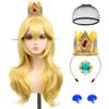 HORTYZON Girls Blonde Curly Princess Wig Long Golden Wig with Crown,Ear Clips,Brooch Earrings for Halloween Cosplay Wigs (Blonde) view 4