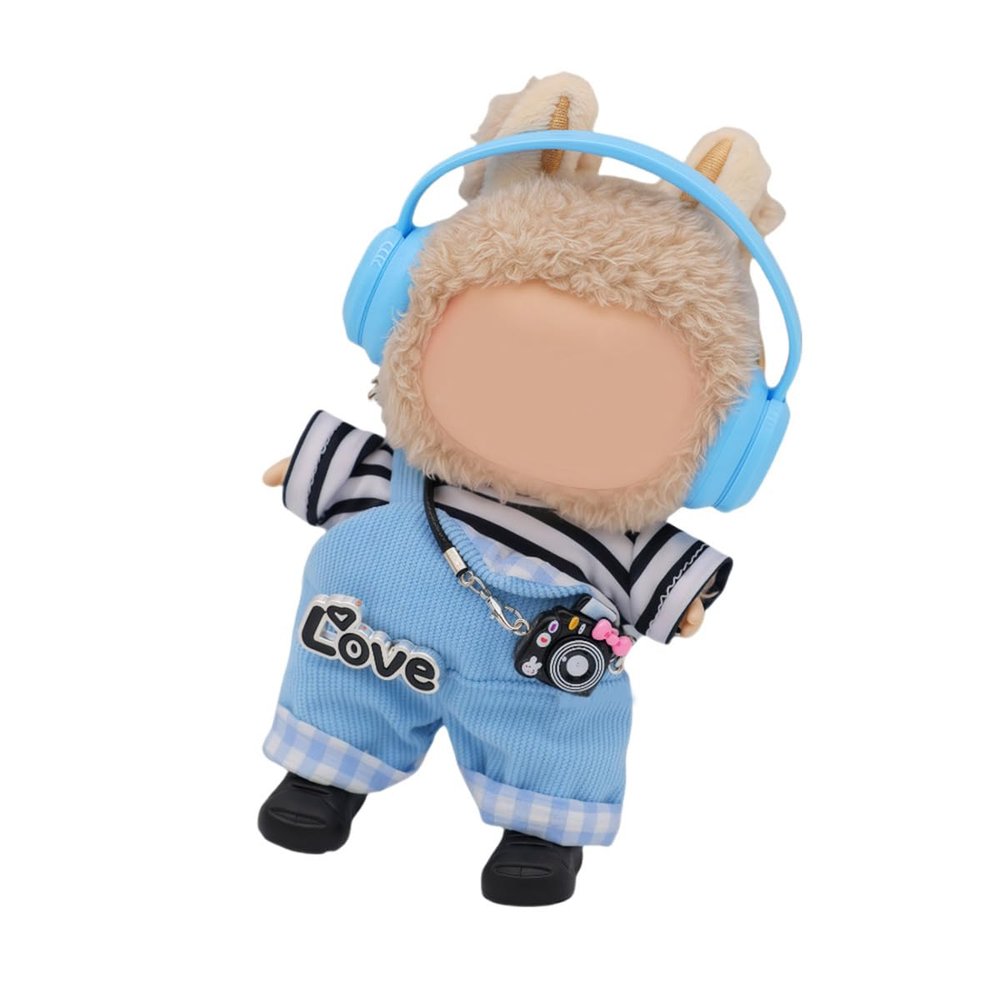 15-17cm Doll Clothes - Luxury Chic Style Set for 17cm Dolls, Premium Doll Outfit with Accessories for 16cm Doll -Blue Rompers + Black Striped T-Shirt