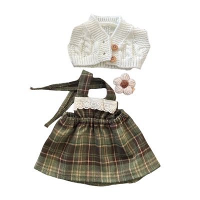 LICHADUOLE 9-12"/30cm Teddy Bear Outfit: Medium Bashful Bunny Plaid Dress & Bumbly Bear Knit Set with Crochet Hair Clip 3-Piece for 10inch Stuffed Animals(NO Doll)