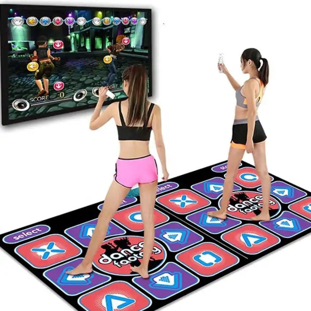 Wireless Double Dance Mat, Multi Function Electronic Yoga Fitness Pads, for TV PC, Non Slip Running Game Mat for Kids Adults, Gifts for Girls Boys, 2 Motion Controller