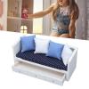 1/12 Scale Miniature Sofa for Dollhouse, Birch and Cloth Material, Simulation Sofa with Cotton Filling, Exquisite Design, Opens Drawer Feature, 4 Pillow Decorations, Mini view 2
