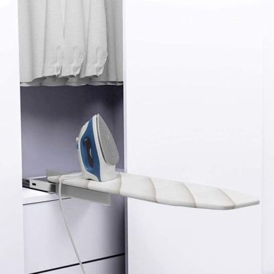 Retractable Pull-Out Ironing Board, Foldable Wall-Mount Table Ironing Station for Closet, Space-Saving Design, 180 Swivel, Cotton Cover