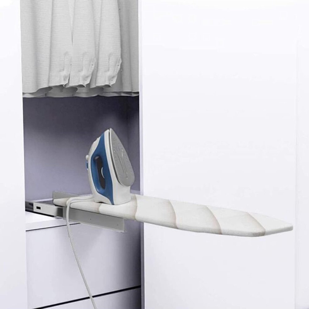 Retractable Pull-Out Ironing Board, Foldable Wall-Mount Table Ironing Station for Closet, Space-Saving Design, 180 Swivel, Cotton Cover