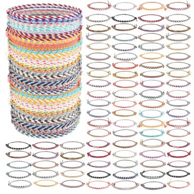 CONEHOY 120 Pcs Woven Wrap Friendship Bracelets Adjustable Thread Braided Bracelet Handmade Beach String Bracelets for Birthday Gifts Women Party Favors