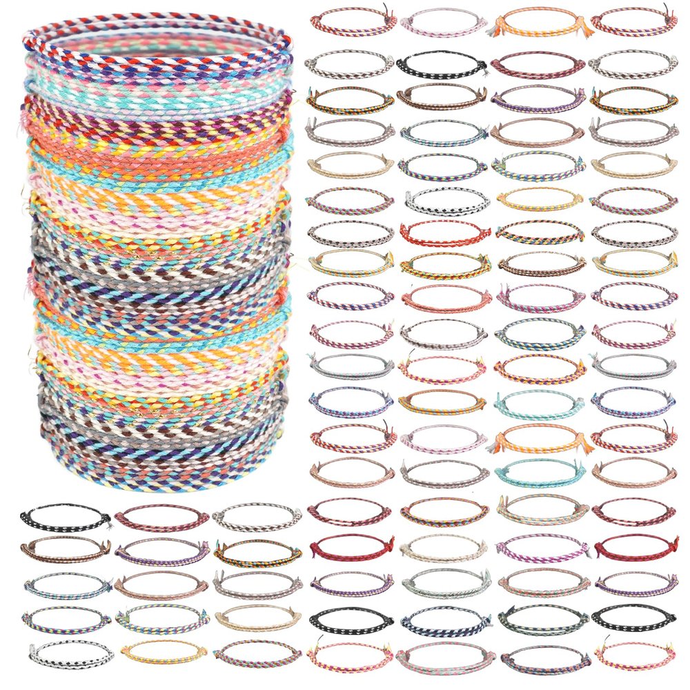 CONEHOY 120 Pcs Woven Wrap Friendship Bracelets Adjustable Thread Braided Bracelet Handmade Beach String Bracelets for Birthday Gifts Women Party Favors