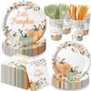 120 Pcs Little Pumpkin Baby Shower Party Decoration  Autumn Pumpkin & Floral Tableware Set with Plates, Napkins, Cups, Cutlery for Thanksgiving & Fall Baby Shower Decorations, Serves 20 view 1