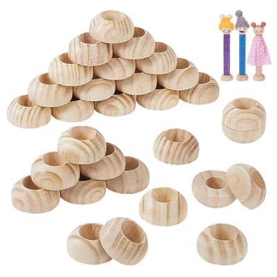 AHANDMAKER 30Pcs Doll Pin Stands 1.2x0.5 Inch Wooden Axle Caps Wood Ball Dowel Caps Wooden Parts with 14-15mm Upper Hole 13mm Lower Hole for Using Doll Stand Wood Head Use Dowel Cap