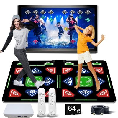 Double Dance Mat, Portable Wireless HDMI Somatosensory Game Mat, Yoga, Running, Aerobics Fitness Blanket, with 2 Controllers, 64G Memory Card Luxury Gift for Boy, Girl