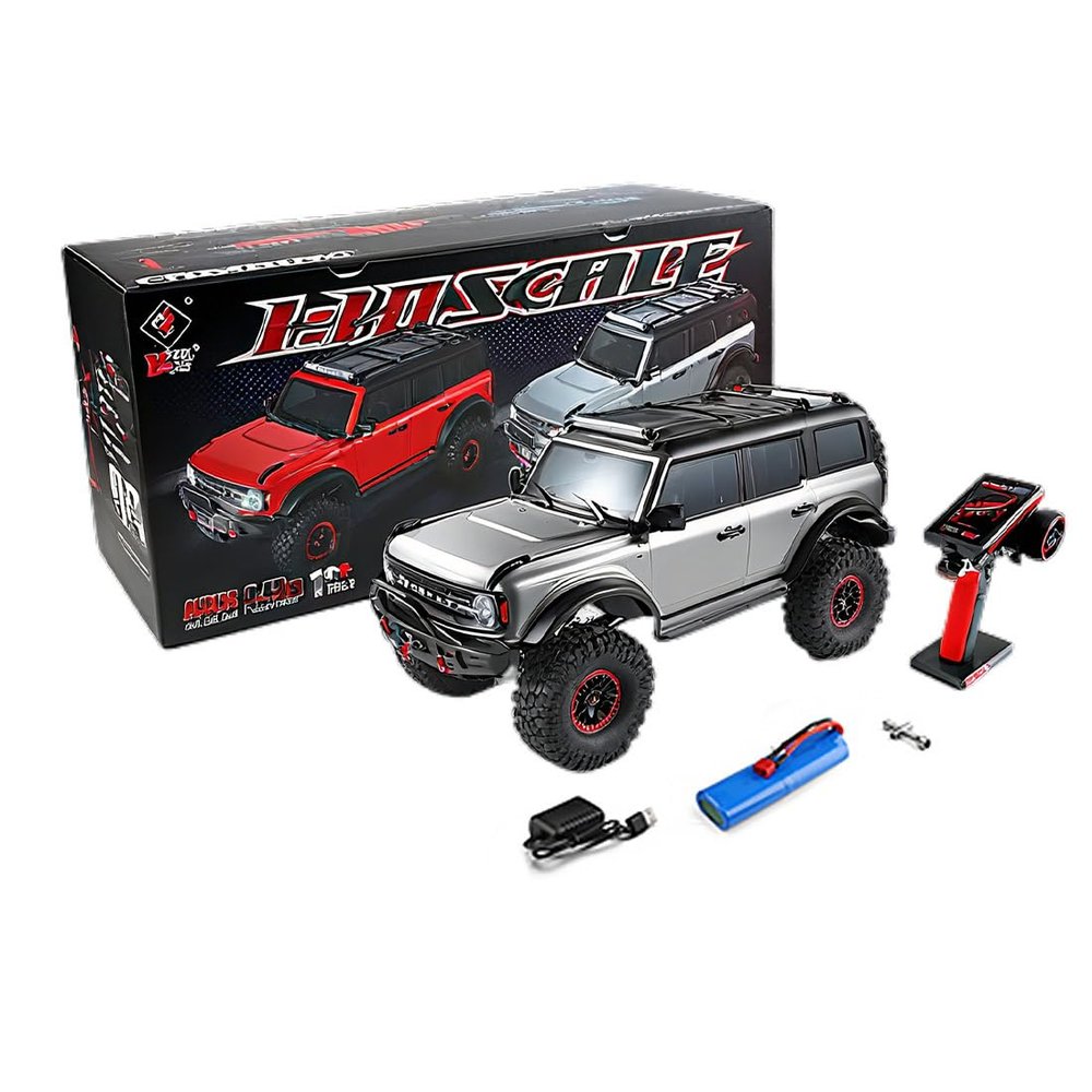 FunXylophy 1/10 Scale RC Crawler, 2.4G 4WD High Speed RC Off-Road Car with Dual-Speed Modes, All-Terrain Car Rubber Tires, LED Lights, Max Speed 11KM/H (RTR Version)