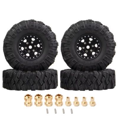 BOQEXSS RC Car Wheel Tyre Kit for Axial for SCX24 AX24 for TRX4M for FCX24 1/18 1/24 4Pcs 62X21mm 1.0 Inch Metal Beadlock Wheel Rim Tire Set RC Crawler Car(Black)