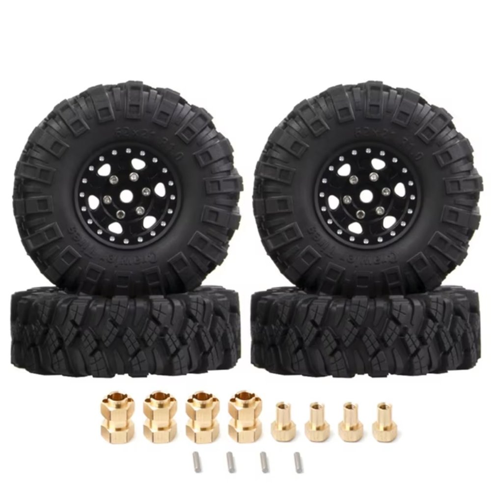 BOQEXSS RC Car Wheel Tyre Kit for Axial for SCX24 AX24 for TRX4M for FCX24 1/18 1/24 4Pcs 62X21mm 1.0 Inch Metal Beadlock Wheel Rim Tire Set RC Crawler Car(Black)