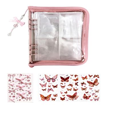 Kpop Card Binder, Cute 240-Card Collectible Trading Card Holder Case with 1 piece of decorative chain, 4 types of butterfly stickers and diamond stickers, 4 Pocket for TCG Game Cards