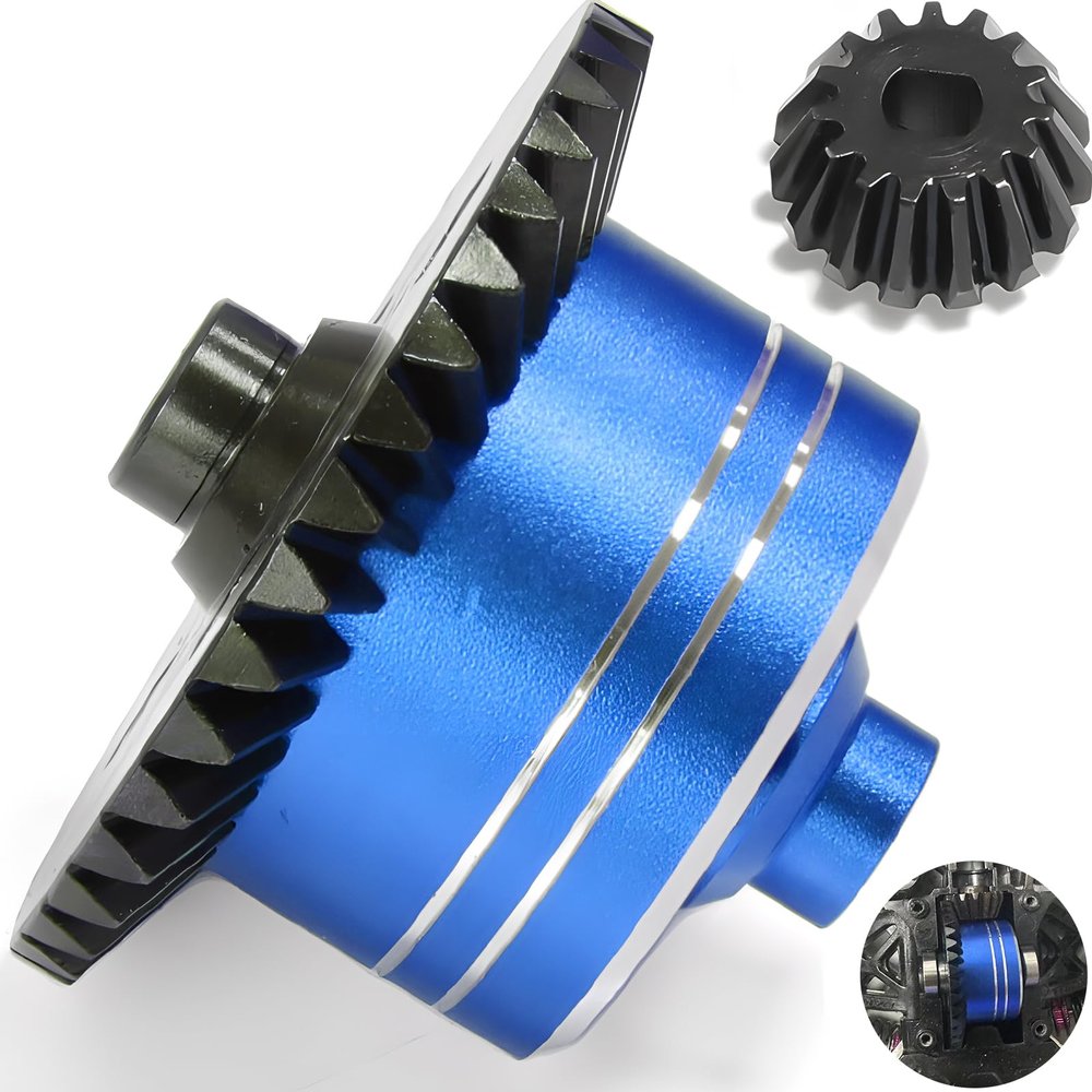7075 Aluminum Differential Case with 45# Hardened Steel Differential Spur Gear and Bevel Gear, Diff Case and Gear Set Replacement for #54875 Upgraded Parts for 1/10 Tamiya XV02 TT02 TT02B RC Car Blue