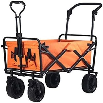 Collapsible Wagon Cart with Wheels Foldable Folding Wagons Carts Silent Universal Wheels,Outdoor Folding Utility Wagon with Brakes Foldable Hand Cart for Beach Camping and Gardening Large Ca