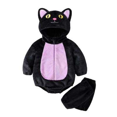 BABWWNIX Cute Halloween Animal Costume for Toddler Baby Girl Boy Fuzzy Warm Hooded Romper Funny Cosplay Jumpsuit Outfits (Purple, 6-9 Months)
