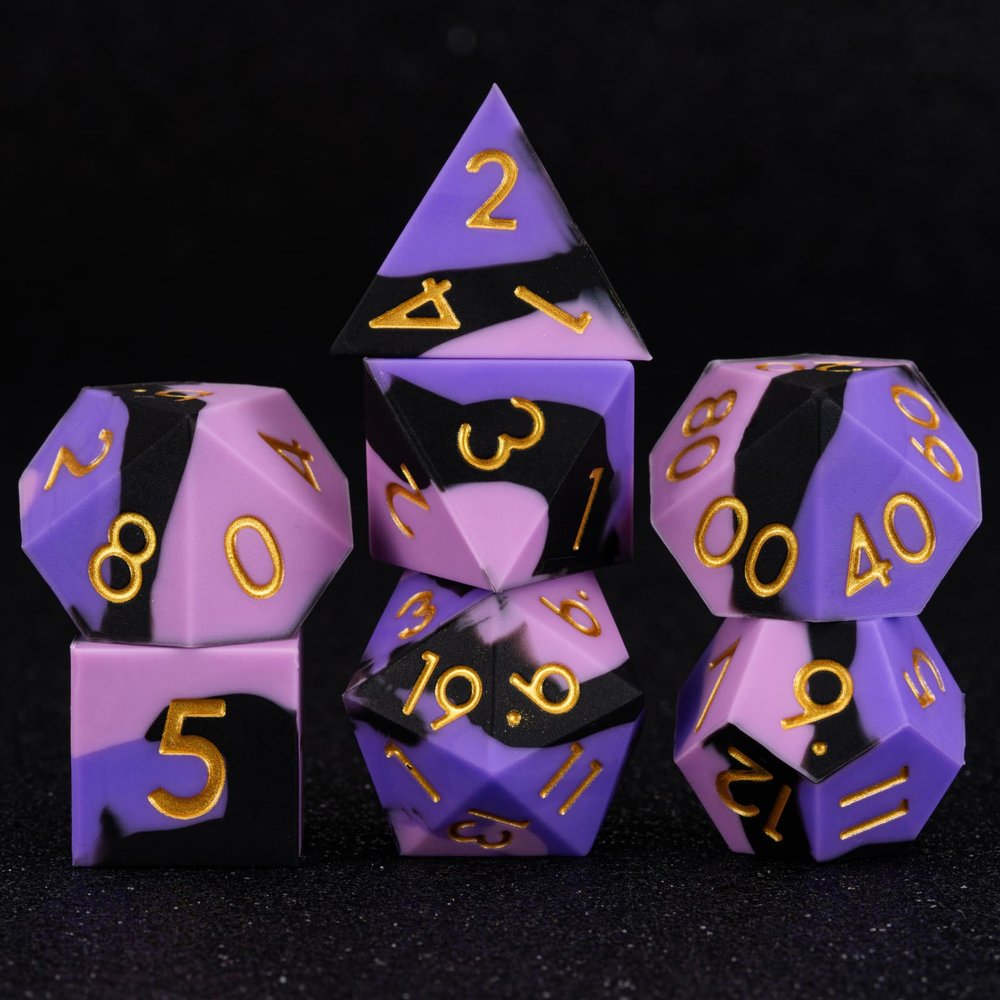 D&D Silicone Rubber Polyhedral Dice,Sharp Edges DND Dice Set 7pcs (D4, D6, D8, D10, D12, D20, D%) for Dungeons and Dragons, RPG, MTG for Ages 15 and Up