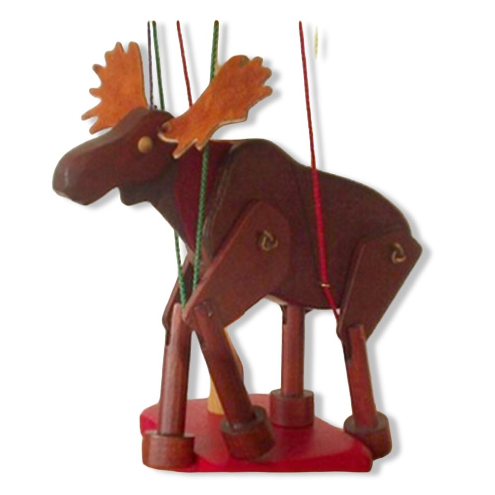 Bull Moose Marionette - An Animated Wooden Wild Animal Figure - Marionette WITH Display-stand