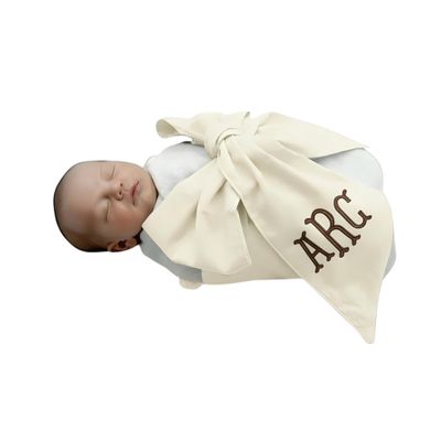 Morxy Personalized Newborn Swaddle Sash-Cotton Maternity Sash with Big Bowknot - Custom Sash for Baby Girls & Boys - Cute Baby Accessory for Newborn Photography Props and Nursery Dcor (Cream)