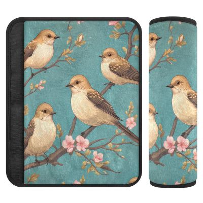 Nexawaveo Car Seat Strap Covers Cartoon Birds on Branches Turquoise Soft Flannel Shoulder Pads for Baby Car Seat Stroller Backpack