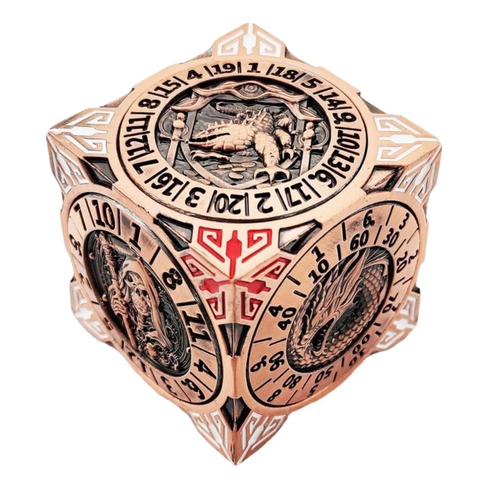 7-in-1 Metal Wheel dice Rotator Set with 3D Embossed Mechanical DND, Suitable for Dungeons and Dragon Gifts, DMS and Players (Ancient red Copper)