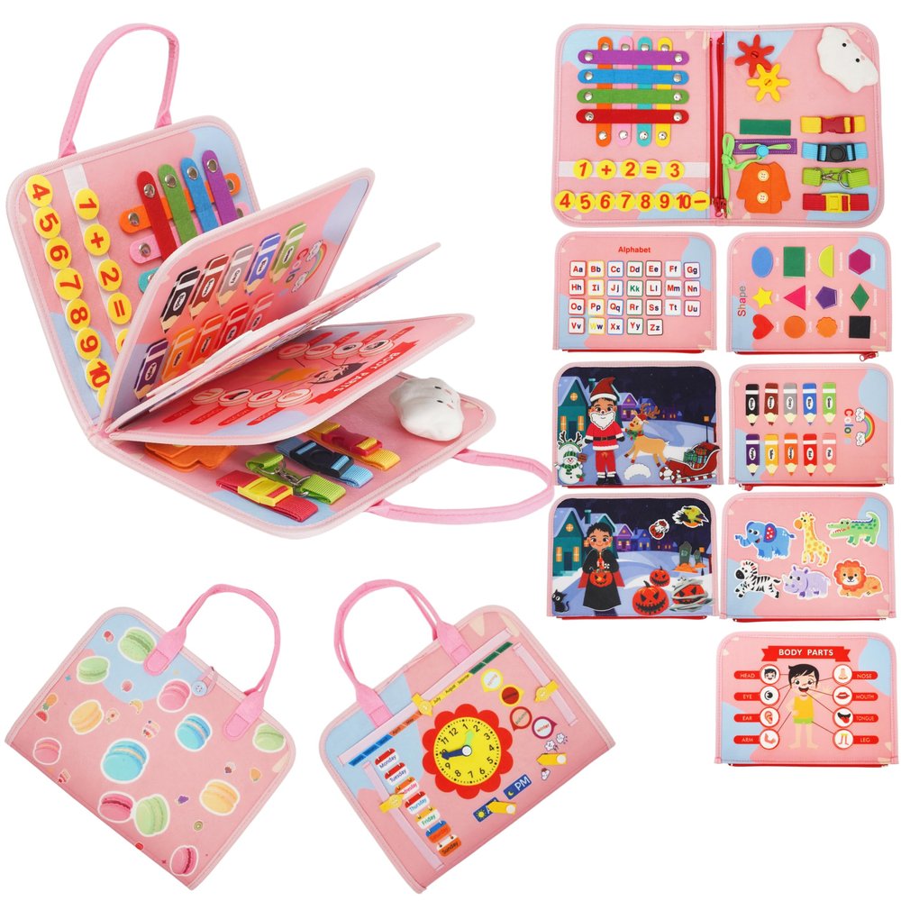 Soupost Busy Board for Toddlers, Montessori Sensory Toy with Fine Motor Activities, Travel Activity Book for Airplane and Car, Educational Learning Gift for Boys and Girls