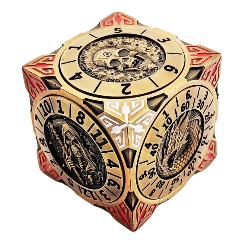7-in-1 Metal Wheel dice Rotator Set with 3D Embossed Mechanical DND, Suitable for Dungeons and Dragon Gifts, DMS and Players (Ancient Gold)